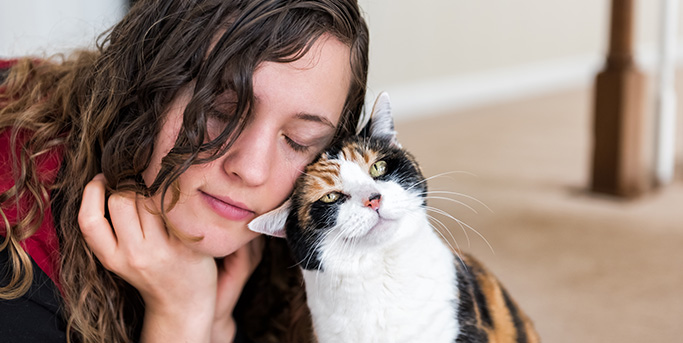 Un chat et sa maîtresse